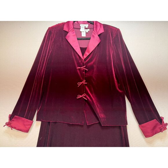 Vintage Coldwater Creek Womens 2-Piece Jacket Skirt Set Size 10 Burgundy Velvet - Picture 3 of 16